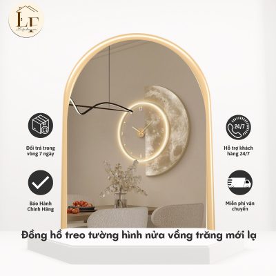 đồng hồ decor cao cấp hình vầng khuyết