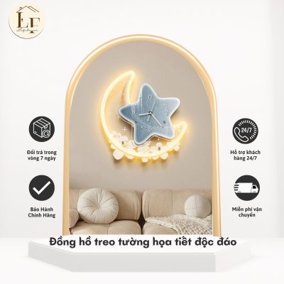 Đồng hồ decor xinh độc đáo hình trăng và sao