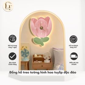 đồng hồ treo tường hoa tuylip có led Đồng hồ treo tường hoa tulip hồng có LED, nhẹ nhàng và nổi bật