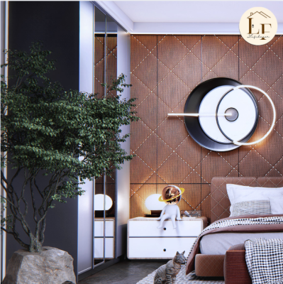 Kệ trang trí phòng ngủ kết hợp đèn LED