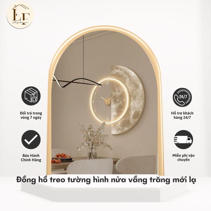 Đồng hồ decor xinh hình vầng khuyết độc đáo
