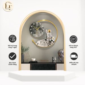 Đồng Hồ Treo Tường Trang Trí Khung Bo Tròn Mạ Vàng